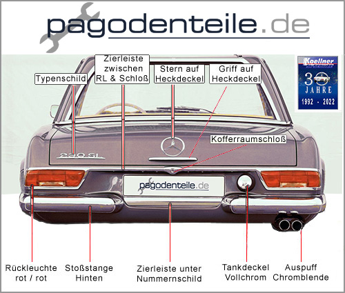 Chromleiste Sto�stange hinten Heckdeckelstern Heckdeckelgriff Tankdeckel Mercedes Pagode